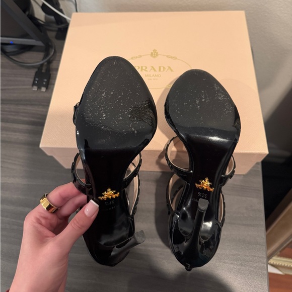 Prada Black Patent Sandal Heels SZ 39.5 - Picture 9 of 12